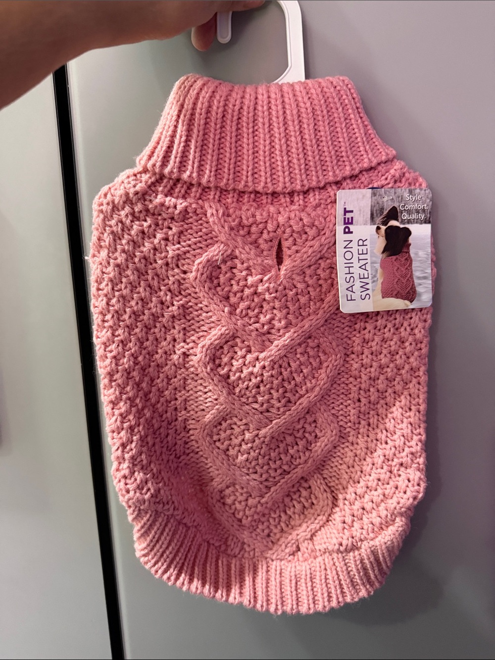 Fashion Pet Knit Sweater – Pink Cable-Turtleneck